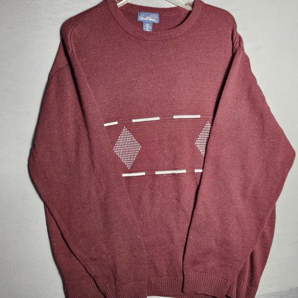 Arnold Palmer Mens Sweater 2XL Burgundy Argyle Diamond Crewneck Knit Golf